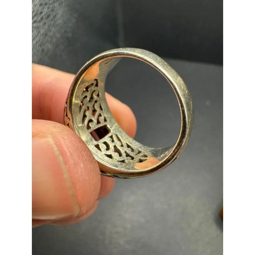 Arya 925 Sterling Silver Filigree Statement Ring Cushion Cut Clear Quartz Sz 10